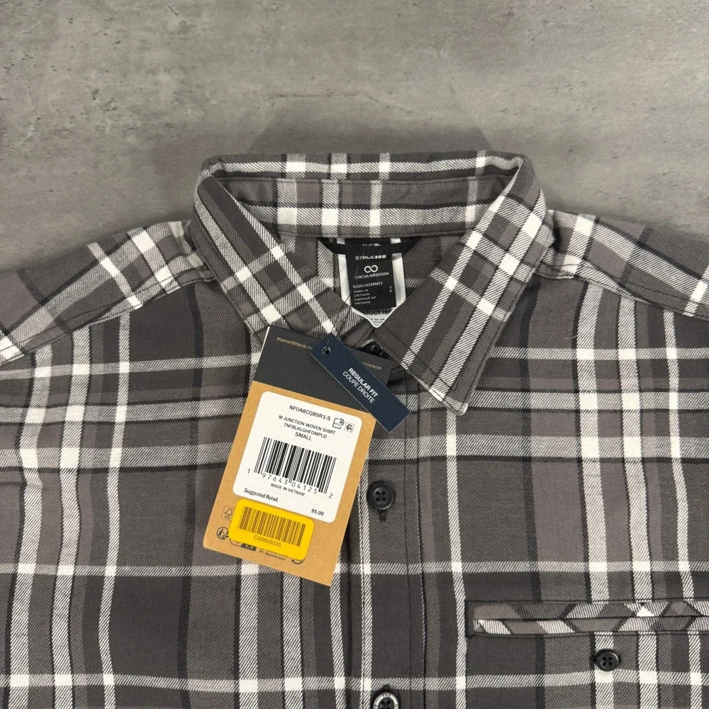 The North Face Junction Woven Shirt Mens S Grey Plaid Long Sleeve Button Up $95